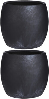 Mica Decorations Bloempot - 2x - mat zwart - keramiek - 20 x 18 cm