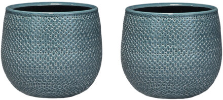 Mica Decorations Bloempot - 2x - midnight blauw - keramiek - 16x14 cm