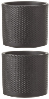 Mica Decorations Bloempot - 2x stuks - antraciet - relief - keramiek - D14 x H13 cm - plantenpotten