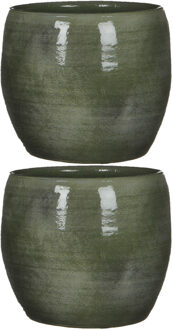 Mica Decorations Bloempot - 2x stuks - glanzend groen - keramiek - 18 x 18 cm