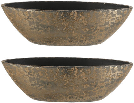 Mica Decorations Bloempot - 2x stuks - goudkleurig - boot schaal - 48 x 15 cm