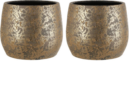 Mica Decorations Bloempot - 2x stuks - goudkleurig - keramiek - 25 cm