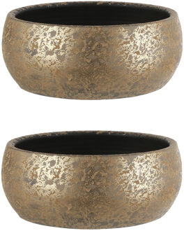 Mica Decorations Bloempot - 2x stuks - goudkleurig - schaal - 15 x 37 cm