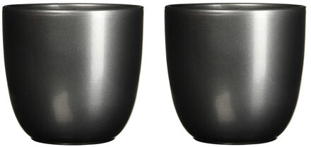Mica Decorations Bloempot - 2x stuks - grijs - keramiek - 9 x 10 cm - plantenpotten