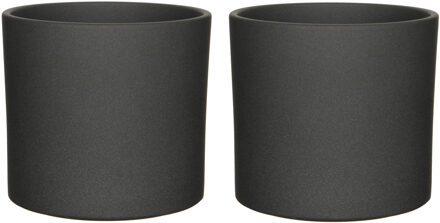 Mica Decorations Bloempot - 2x stuks - grijs - mat - keramiek - 23 x 21 cm - plantenpotten