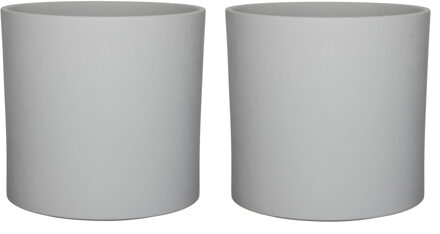 Mica Decorations Bloempot - 2x stuks - grijs - mat - keramiek - 32 x 31 cm - plantenpot