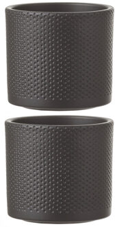 Mica Decorations Bloempot - 2x stuks - grijs - relief - keramiek - 21 cm