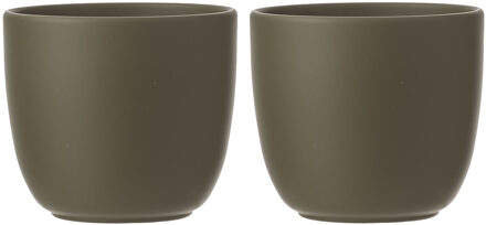 Mica Decorations Bloempot - 2x stuks - groen mat - H14 x D14,5 cm - keramiek - voor kamerplant - plantenpot