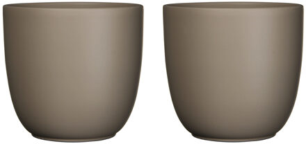 Mica Decorations Bloempot - 2x stuks - taupe bruin mat - H28,5 x D31 cm - keramiek - voor kamerplant - plantenpot