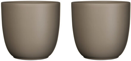 Mica Decorations Bloempot - 2x stuks - taupe bruin - mat - keramiek - 28 x 25 cm - Plantenpotten