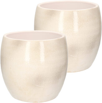 Mica Decorations Bloempot - 2x stuks - wit / grijs - keramiek - 24 x 22 cm - plantenpotten binnen