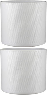 Mica Decorations Bloempot - 2x stuks - wit - relief - keramiek - D26 x H28 cm - plantenpotten binnen