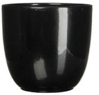 Mica Decorations Bloempot - 2x stuks - zwart - H11 x D12 cm - keramiek - pot voor kamerplant - plantenpot