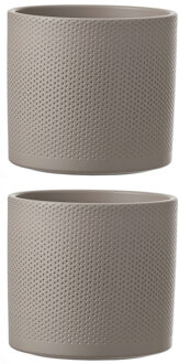 Mica Decorations Bloempot - 2x - taupe - relief - keramiek - 17 x 19 cm
