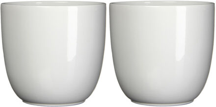 Mica Decorations Bloempot - 2x - wit - glanzend - keramiek - 22x20 cm