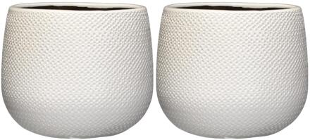 Mica Decorations Bloempot - 2x - wit - keramiek - ribbels - D18 x H16 cm