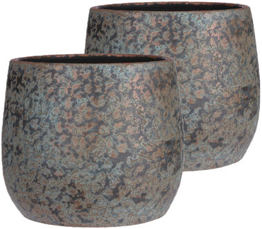 Mica Decorations Bloempot - 3x - keramiek - kamerplanten - koper - D31 x H38 cm