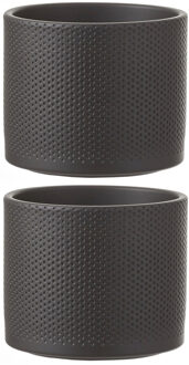 Mica Decorations Bloempot - 3x stuks - donkergrijs - relief - keramiek - 13 x 15 cm - plantenpotten