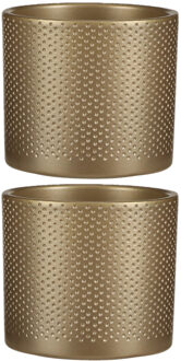 Mica Decorations Bloempot - 3x stuks - goud - relief - keramiek - 13 x 12 cm - plantenpotten binnen