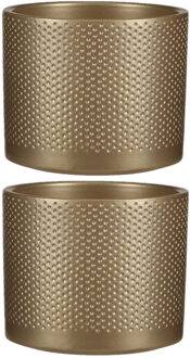 Mica Decorations Bloempot - 3x stuks - goud - relief - keramiek - D15 x H13 cm - plantenpotten binne