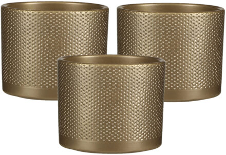 Mica Decorations Bloempot - 3x stuks - goud - relief - keramiek - D17,5 x H14,5 cm - plantenpotten b