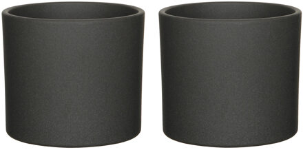 Mica Decorations Bloempot - 3x stuks - grijs - keramiek - 17 x 14 cm - plantenpot