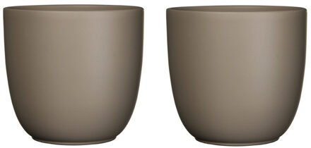 Mica Decorations Bloempot - 3x stuks - taupe bruin - mat - D12 x H11 - keramiek - voor kamerplant - plantenpot