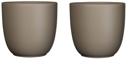 Mica Decorations Bloempot - 3x stuks - taupe bruin - mat - H14 x D14.5 cm - keramiek - voor kamerplant - plantenpot