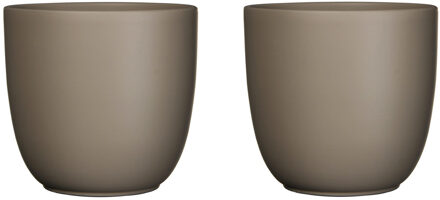 Mica Decorations Bloempot - 3x stuks - taupe bruin - mat - keramiek - 17 x 16 cm