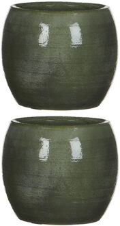 Mica Decorations Bloempot - 4x stuks - glanzend groen - keramiek - 14 x 12 cm