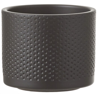 Mica Decorations Bloempot - antraciet - relief - keramiek - D12 x H10 cm - plantenpotten binnen