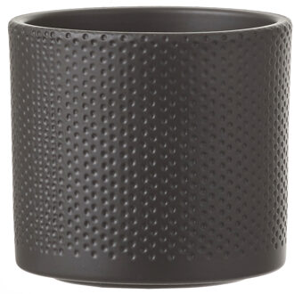 Mica Decorations Bloempot - antraciet - relief - keramiek - D14 x H13 cm - plantenpotten binnen