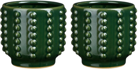 Mica Decorations Bloempot boaz - 2x - gebobbeld - groen - 13 x 14 cm