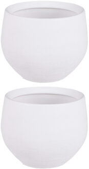 Mica Decorations Bloempot Boule - 2x stuks - wit - keramiek - 16 x 13 cm