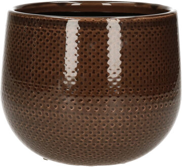 Mica Decorations Bloempot - bruin - keramiek - 16 x 14 cm