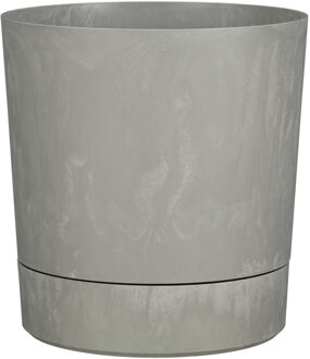 Mica Decorations Bloempot Coco - met onderschaal - betongrijs - H24 x D23 cm - kunststof - buiten