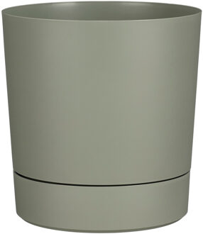 Mica Decorations Bloempot Coco - met onderschaal - olijfgroen - H19 x D18 cm - kunststof - buiten