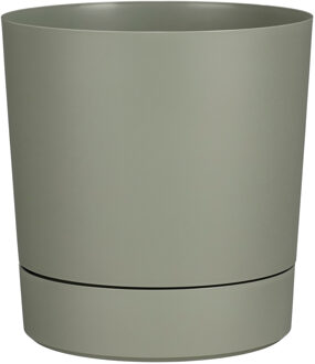 Mica Decorations Bloempot Coco - met onderschaal - olijfgroen - H24 x D23 cm - kunststof - buiten