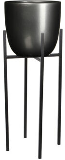 Mica Decorations Bloempot D25 cm antraciet grijs met plantenpot verhoger zwart/metaal van 25 cm