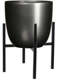 Mica Decorations Bloempot D25 cm antraciet met plantenpot verhoger antraciet/metaal van 25 cm