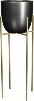 Mica Decorations Bloempot D25 cm antraciet met plantenpot verhoger goud/metaal van 55 cm