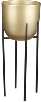 Mica Decorations Bloempot D25 cm goud met plantenpot verhoger zwart/metaal van 25 cm