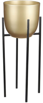 Mica Decorations Bloempot D25 cm goud met plantenpot verhoger zwart/metaal van 55 cm