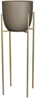 Mica Decorations Bloempot D25 cm taupe met plantenpot verhoger goud/metaal van 55 cm