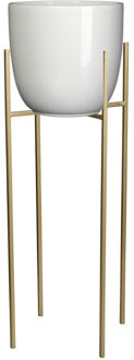 Mica Decorations Bloempot D25 cm wit met plantenpot verhoger goud/metaal van 55 cm
