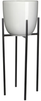 Mica Decorations Bloempot D25 cm wit met plantenpot verhoger zwart/metaal van 25 cm