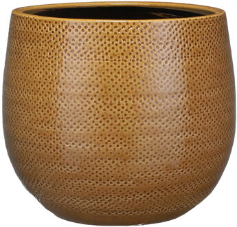 Mica Decorations Bloempot - geel - keramiek - ribbel - 25x20 cm