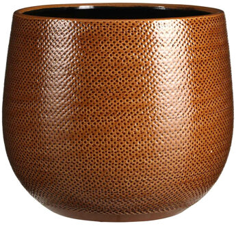 Mica Decorations Bloempot - geel - ribbel - keramiek - 29x25 cm