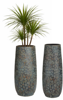 Mica Decorations Bloempot hoog Clemente - 2x - 55 x 21 cm - groen/koper - keramiek - vaas