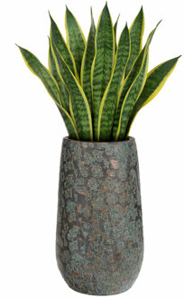 Mica Decorations Bloempot hoog Clemente - 35 x 17 cm - groen/koper - keramiek - vaas